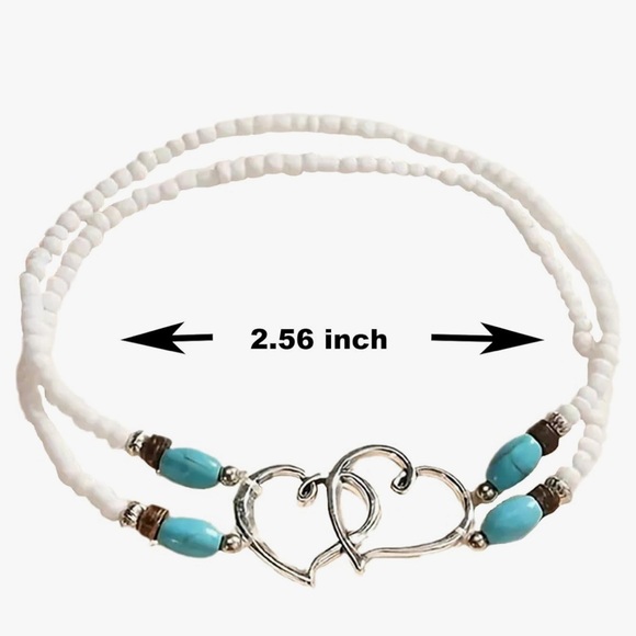 Silver Heart Charm Bracelet with White and Blue Beads - Picture 5 of 6